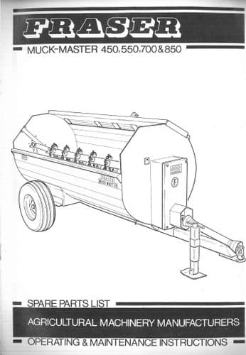 Fraser Manure Spreader Muck Master 450 550 700 850 Parts Manual - 450 550 700 850