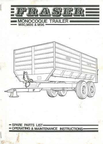 Fraser Monocoque Trailer M80 M86 M96 -  Operators Manual with Parts List