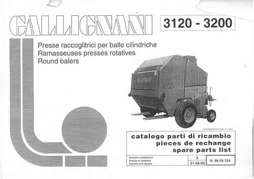 Gallignani Round Baler 3120 3200 3120L 3200L 3120R & 3200R Parts Manual
