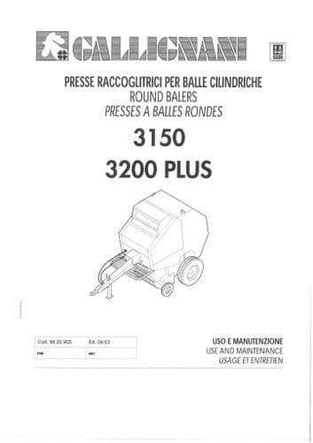 Gallignani Round Baler 3150 3200 Plus Operators Manual