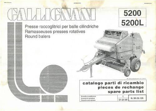 Gallignani Round Baler 5200 & 5200L Parts Manual
