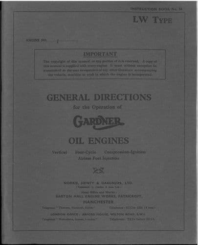 Gardner Oil Engine - LW Type Operators Manual