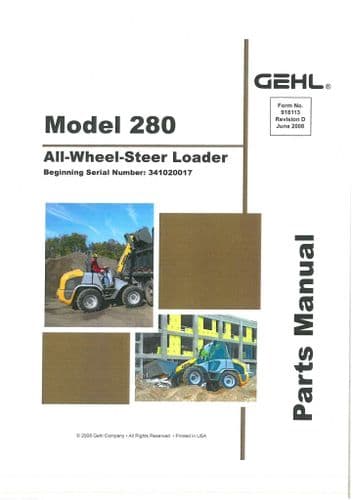Gehl All Wheel Steer Loader Model 280 Parts Manual