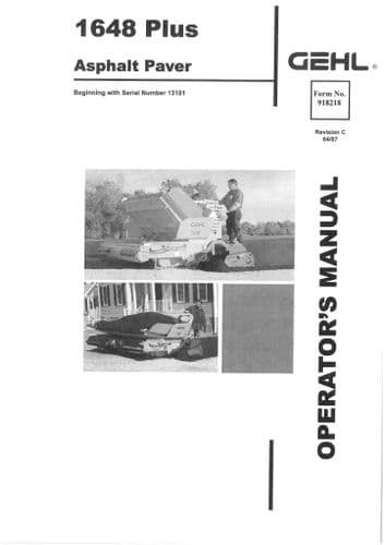 Gehl Asphalt Paver 1648 Plus Operators Manual