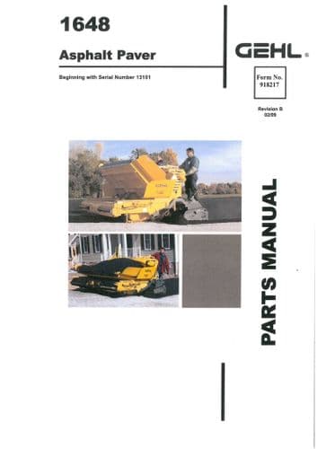 Gehl Asphalt Paver Model 1648 Parts Manual