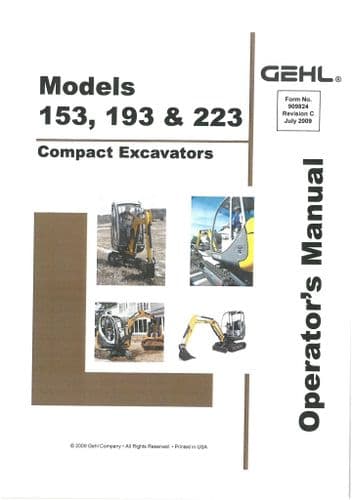 Gehl Compact Excavator Model 153 193 223 Operators Manual