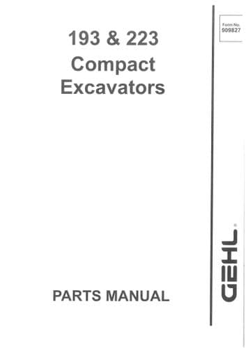 Gehl Compact Excavator Model 193 & 223 Parts Manual