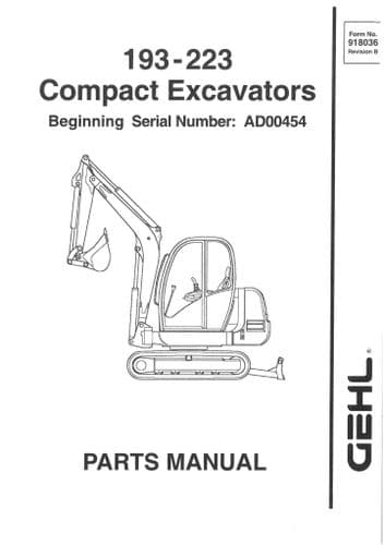 Gehl Compact Excavator Model 193 - 223 Parts Manual