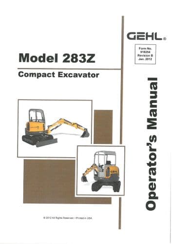 Gehl Compact Excavator Model 283Z Operators Manual 283 Z