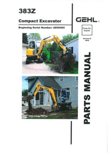 Gehl Compact Excavator Model 383Z Parts Manual 383 Z