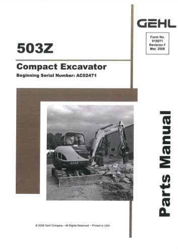 Gehl Compact Excavator  Model 503Z  Parts Manual