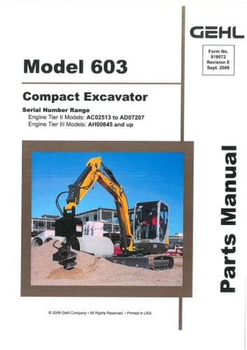 Gehl Compact Excavator  Model 603  Parts Manual