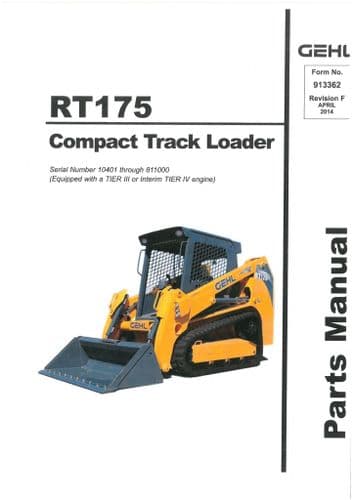 Gehl Compact Track Loader  Model RT175  Parts Manual RT 175