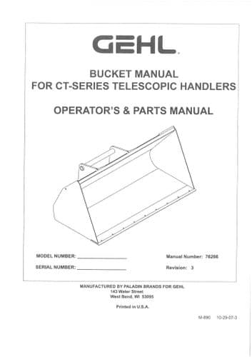 Gehl CT Series Telescopic Handler Bucket Operators Manual with Parts List