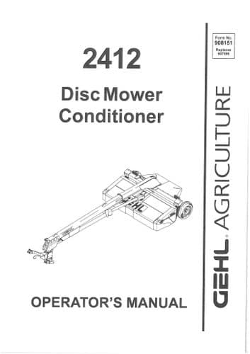 Gehl Disc Mower Conditioner 2412 Operators Manual