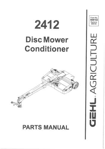 Gehl Disc Mower Conditioner 2412 Parts Manual