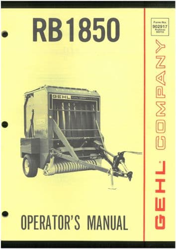 Gehl Round Baler RB1850 Operators Manual - ORIGINAL