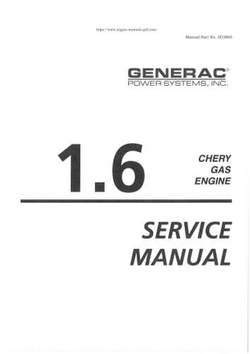 Generac Chery Gas Engine 1.6  Workshop Service Manual
