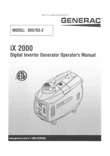Generac Digital Inverter Generator iX2000 Operators Manual