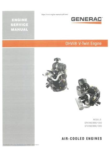 Generac OHVI V Twin Engine GTH760 GTH990 GTH1000 GTV760 GTV990 GTV1000 Workshop Service Manual