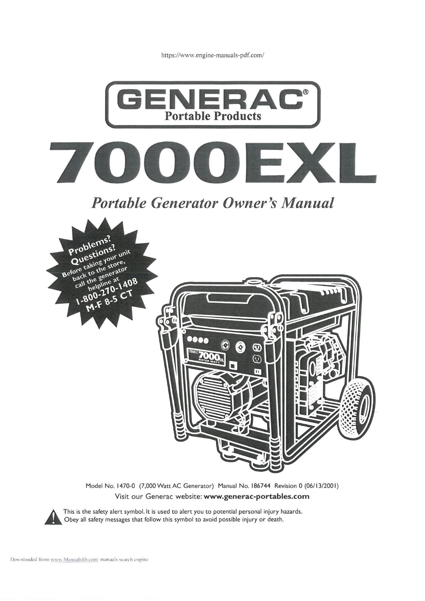 Generac Portable Generator 7000EXL Operators Manual