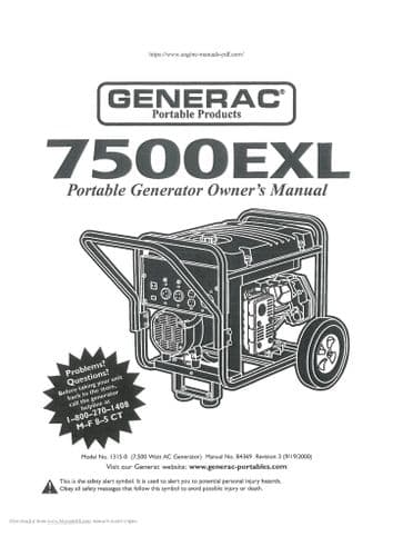 Generac Portable Generator 7500EXL Operators Manual