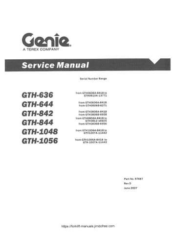 Genie Telehandler GTH636 GTH644 GTH842 GTH844 GTH1048 GTH1056 Workshop Service Manual