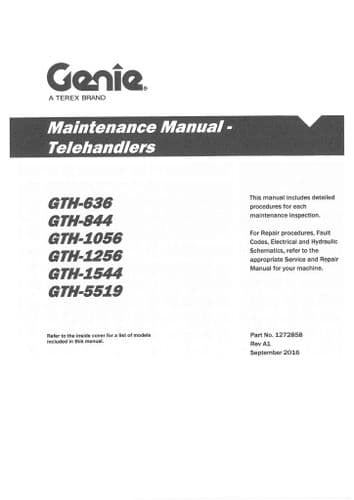 Genie Telehandler GTH636 GTH844 GTH1056 GTH1256 GTH1544 GTH5519 Operators Manual