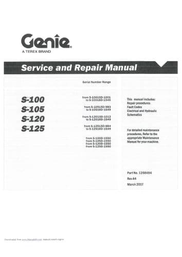 Genie Terex Engine S100 S105 S120 S125 Workshop Service Manual