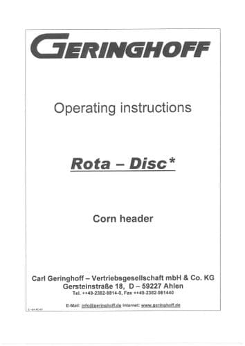 Geringhoff Rota-Disc Corn Header Operators Manual