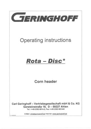 Geringhoff Rota-Disc Corn Header Operators Manual