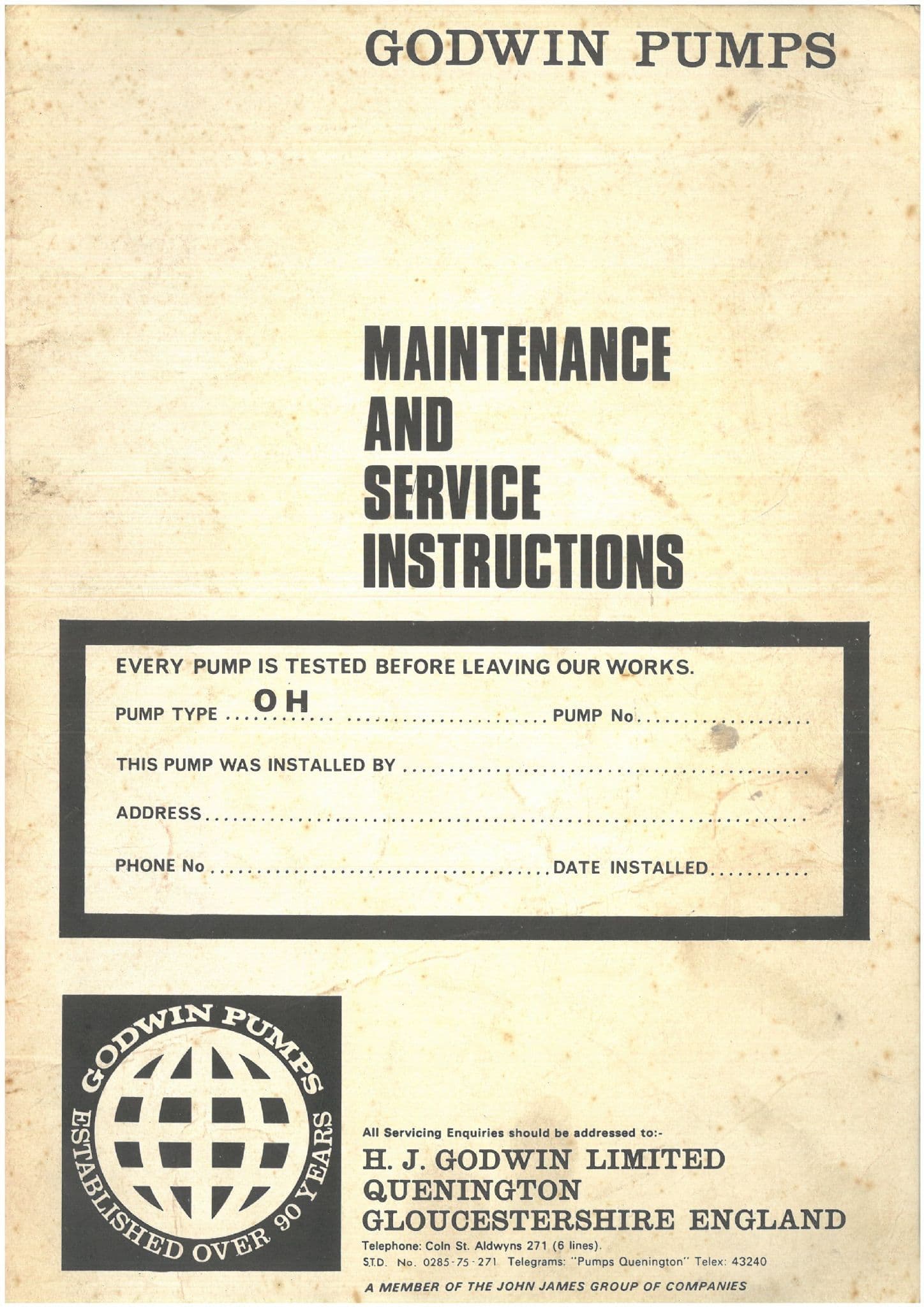 Godwin Pumps Pump Type OH Operators & Parts Manual