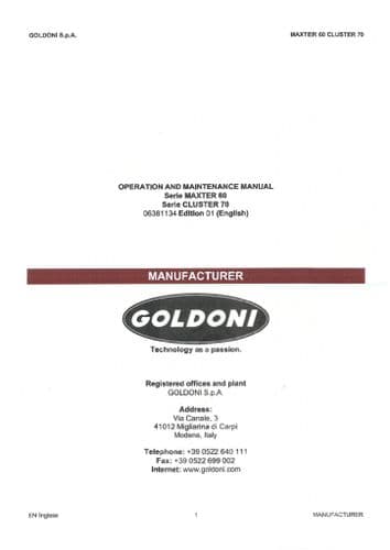Goldoni Tractor Maxter 60 60RS Cluster 70 70RS Variant RS Rev Operators Manual