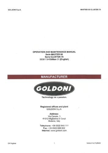 Goldoni Tractor Maxter 60 60RS Cluster 70 70RS Variant RS Rev Operators Manual