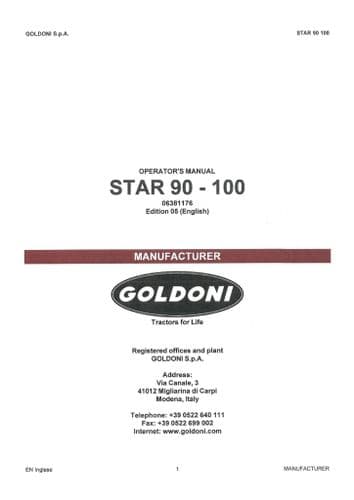 Goldoni Tractor Star 90 100 SG1 GL11 Operators Manual