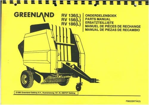 Greenland Round Baler RV136 RV156 RV186 Parts Manual