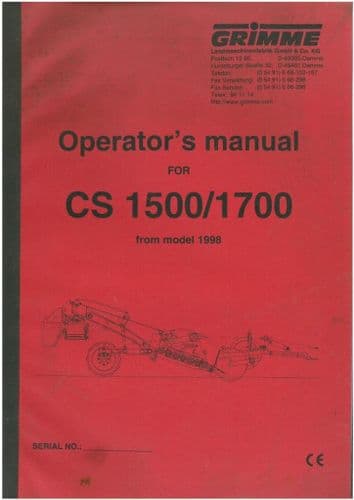 Grimme Destoner CS1500 & CS1700 Operators Manual - CS 1500 1700
