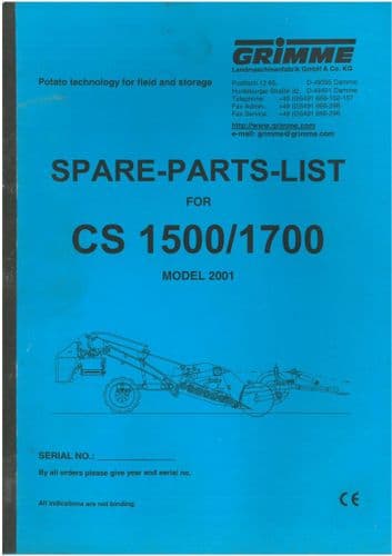 Grimme Destoner CS1500 & CS1700 Parts Manual - CS 1500 1700