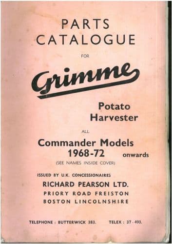 Grimme Potato Harvester Commander 1968 - 72 onwards Parts Catalogue