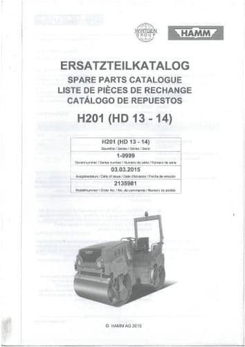 Hamm Roller Models HD13 & HD14 Parts Manual - H201 HD 13 14