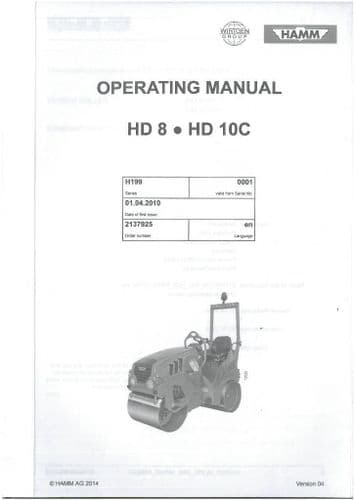 Hamm Roller Models HD8 & HD10C Operators Manual - HD 8 10C