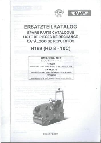 Hamm Roller Models HD8 & HD10C Parts Manual - H199 HD 8 10C