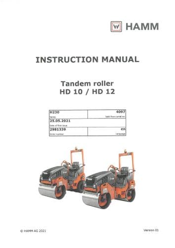 Hamm Tandem Roller Tractor HD10 HD12 Operating Manual