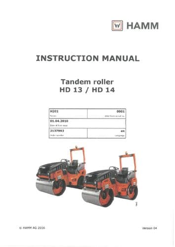 Hamm Tandem Roller Tractor HD13 HD14 Operating Manual