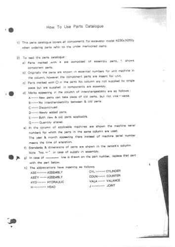 Hanix Excavator N230-2 N260-2 Parts Manual
