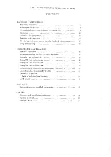 Hanix Mini Excavator N080 Operators Manual