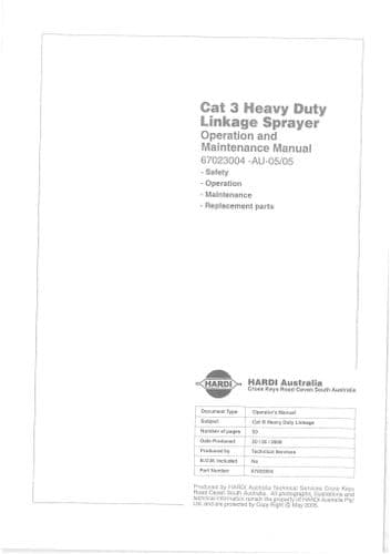 Hardi Linkage Sprayer Cat 3 Heavy Duty Operators Manual
