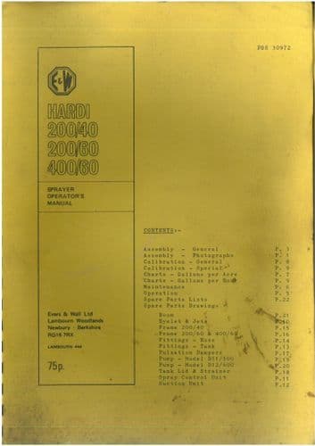 Hardi Sprayer 200/40 200/60 400/60 Operators Manual with Parts List