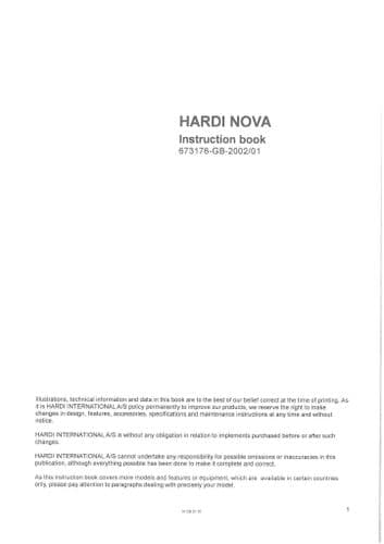 Hardi Sprayer Nova  Operators Manual