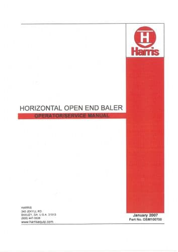Harris Horizontal Open End Baler Operators Manual
